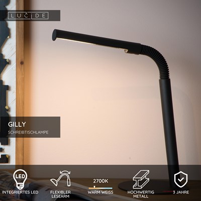 Lucide GILLY - Schreibtischlampe - LED - 1x5W 2700K - Schwarz
